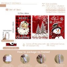 مجموعة 3 قطع من لوحات الجدار الفنية الرجعية، طباعة على قماش كانفاس - بابا نويل، عيد الميلاد مبارك، أشجار عيد الميلاد، رجل الثلج، خلفية حمراء، مع إطار خشبي من الصنوبر، ديكور فني بطراز كلاسيكي رجعي، ديكور عيد الميلاد | ملصق عيد الميلاد | مؤطر أو غير مؤطر، ديكور الغرفة، ديكور المنزل، ديكور غرفة السكن الجامعي، هدايا لديكور الجدران في الفندق، المنزل، غرفة المعيشة، غرفة النوم، الحمام والمكتب