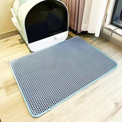 1pc EVA Cat Litter Mat, Double Layer One-Piece Single Opening, Washable Litter Trapping Mat For Indoor Cat Home Use