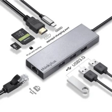 Lenovo 联想 ThinkPlus LC08 8 合 1 Type-C 集线器，带 100W PD 快速充电、HDMI、USB 3.0、千兆以太网、SD 卡读卡器、笔记本电脑铝合金适配器（多系统兼容、即插即用） - 其他 - 查看 1