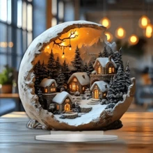Charming Crescent-Shaped Acrylic Christmas Decoration Sign - Suitable For Doors, Windows, Or Tabletop Display, Built-In Stand, No Power Required - Perfect For Any Room - Multicolor - View 2