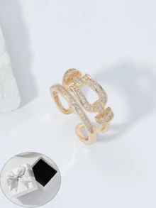 1pc Zirconia Open Ring For Women, Gold/Silver Classic Ring, Casual Daily Wear Jewelry, Gift For Her