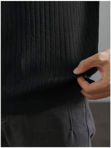 Camiseta de manga corta de punto acanalado para hombre de verano Krometka - Negro - Ver 7