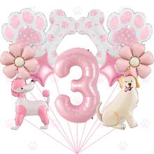 1pc Cute Pet Theme Pink Number Balloon Set For Girls Aged 1-9, Birthday Decoration, Poodle And Labrador Shaped Foil Balloons, Paw And Flower Pattern Decorations, Children's First Birthday Party Scene Balloon Set, Background Wall Decoration Theme, Party Decoration - Multicolor - View 18