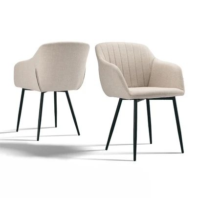 Goeurvant Contemporary Vertical-Stripe Upholstered Dining Chairs With Armrests & Metal Legs For Dining Room, Kitchen, Living Room - Set Of 2 / Set Of 4 / Set Of 6 - Beige