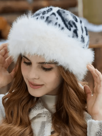 1 Pc, Women's Winter Leopard PrintBucket Hatt, Imitation Rabbit Fur Hat, Mongolian Hat, Women's Fashionable Thick Hat, Winter Warm Hat, Can Be Paired With Wool Jacket, Winter Clothing Winter Gear