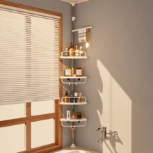 1PC Floor-Standing Storage Rack, Expandable Bathroom Corner Storage And Organizer, Triangular Shower Bed, Bathroom Miscellaneous Stand, Suitable For Kitchen And Bathroom Organizer And Storage, Home Storage And Organization, Bathroom Accessories - 白色 - 查看 2