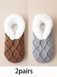 2 Pares de Meias Grossas Antiderrapantes para Piso de Inverno, Meias Quentes e Grossas, Forradas Termicamente, Fofas, Anticongelantes para Uso em Casa - Multicolorido - Visão 14