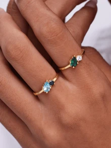 定制生日石戒指,金色,个性化母亲戒指,镶嵌精美宝石,简约不锈钢首饰,送给闺蜜的礼物 - 如圖 - 查看 8