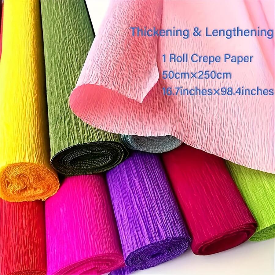 1 Roll Crinkle Paper, Thicker & Longer Options, Colored Thick Crinkle Paper Roll, Comes With 10pcs Green Floral Stem Wire, Suitable For Making Flowers, Origami And Party Decorations, Wedding And Party Handmade Bouquet Materials - Craft Supplies - Multicolor - View 1