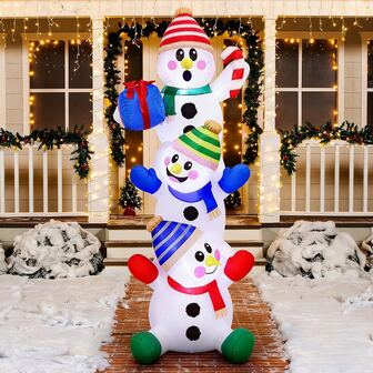 6英尺充气圣诞装饰品，堆叠雪人造型，内置LED灯，户外庭院充气装饰，适用于圣诞派对、室内/室外家居、花园草坪、冬季节日
