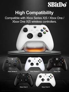 8BitDo 充电底座，兼容游戏手柄，微软官方授权游戏手柄充电站，兼容 Series X/S 手柄，兼容 One 手柄，内置 1100mAh 镍氢充电电池，充电时间 3 小时，带 LED 指示灯，自动关机，黑白配色
