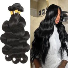 15A Brazilian Body Wave Bundles Human Hair (20 22 24 Inch)  Unprocessed Body Wave Human Hair Quick Weave Hair 3 Bundles Thick Remy Virgin Hair Extensions Natural Color - Natural Black - View 1