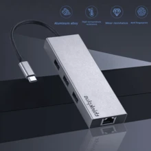 Lenovo 联想 ThinkPlus LC08 8 合 1 Type-C 集线器，带 100W PD 快速充电、HDMI、USB 3.0、千兆以太网、SD 卡读卡器、笔记本电脑铝合金适配器（多系统兼容、即插即用） - 其他 - 查看 8