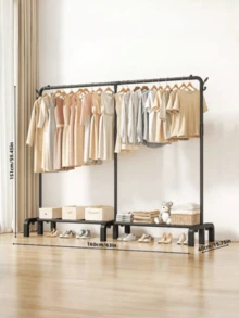 1PC Freestanding Hanger Double Pole Multi-Functional Bedroom Clothing Rack,Metal Clothes Hanger Organizer And Black Clothes Stand With Wheels,Can Be Used To Hang Clothes And Hats, And Is Suitable For Storage In Bedrooms, Offices, Dormitories, Weddings, Parties, Christmas, Halloween, New Year And Birthdays,Christmas ,Christmas Decorations,Xmas,Christmas Ornaments,Christmas Bauble,Gifts For Women - Multicolor - View 9