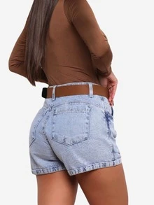 Noble Denim Look Short Mon Jeans Cintura Alta - azul aço - Visão 4