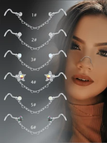 CIZME Bộ 1 khuyên mũi đinh tán cho nam nữ 20g khuyên mũi bằng thép không gỉ bạc, trang sức xỏ khuyên mũi hình xoắn ốc đính kim cương giả đá CZ Opal kèm khuyên mũi dạng xích - Đinh mũi - Xem 3