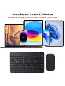 Kabelloses Tastatur-, Tablet-, Tasten- und Mausset, tragbares und geräuschloses Set - Schwarz - Übersicht 3