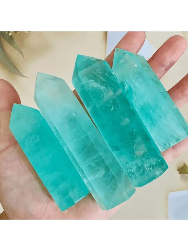 Elegant Green Fluorite Quartz Crystal Tower With Rheinstone Details, Natural Stone Obelisk Decor For Home & Office