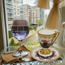 Ceramic Espresso Cup Saucer Set Christmas Gifts,100ml/ 3.38oz Luxury Floral Gold Border Pattern Pink Red Black,Cappuccino Latte Cup, Middle Eastern Tea Cup Latte Espresso And Plate Elegant Home Decor, Latte And Mocha, Suitable For Women's Birthday Parties