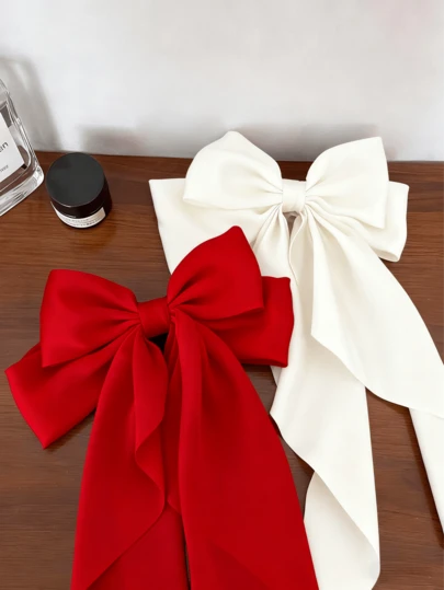 2个大号酒红色蝴蝶结发夹，白色蝴蝶结发饰，复古蝴蝶结发夹，可爱蝴蝶结，适合日常佩戴、节日礼物、派对和圣诞节装饰，可爱发夹，发卡