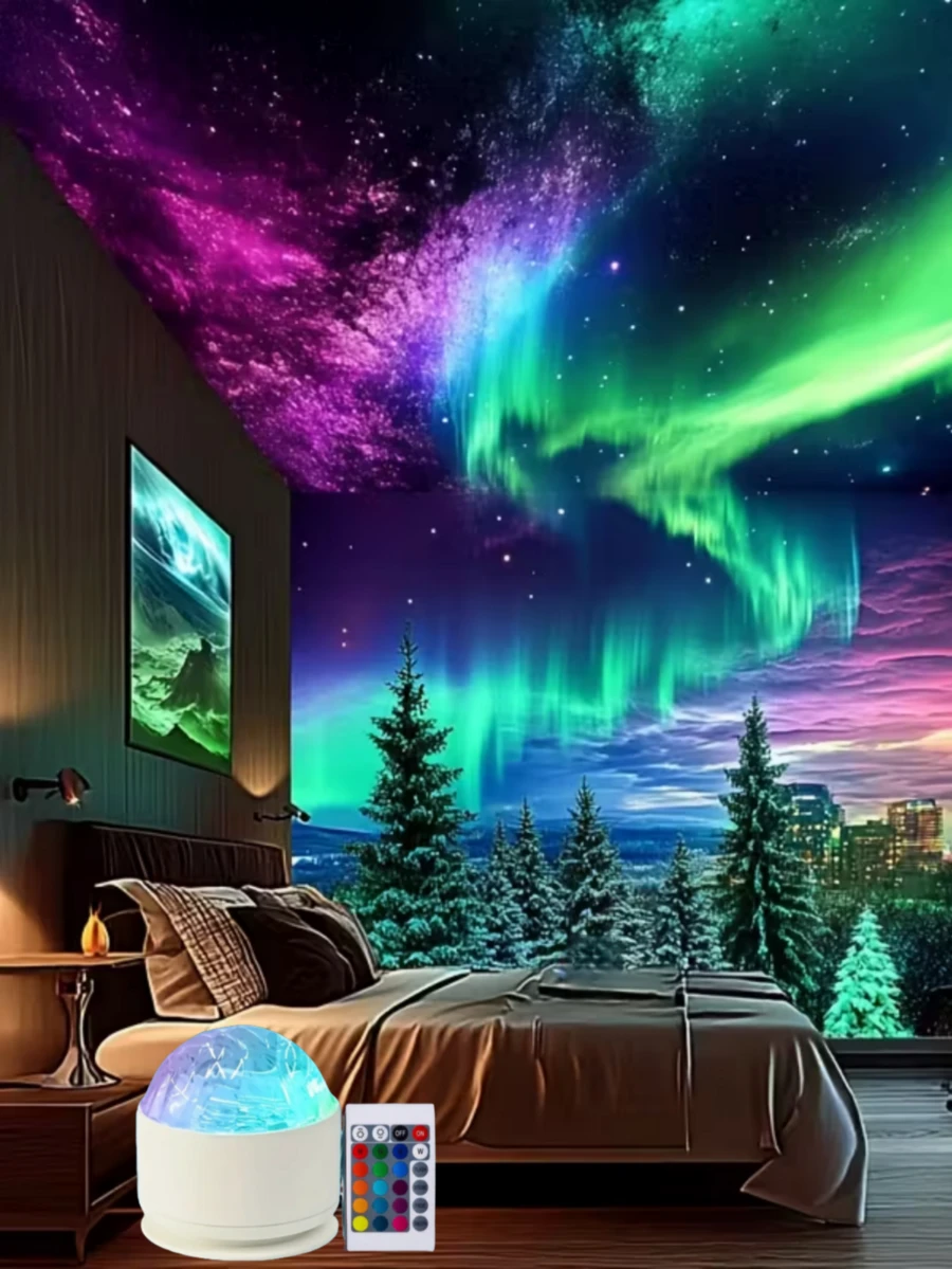 1pc Aurora LED Projector Light - USB Powered, With Remote Control, Adjustable Brightness, Presents Stunning Galaxy & Nebula Effects, Suitable For Bedroom, Living Room Or Office Decor, Also Suitable As Bedside Lamp For Teenagers 14+ Years Old - Multicolor - View 1