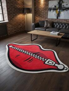 Creative Red Lip Zipper Design Carpet, Suitable For Living Room, Bedroom, Entryway, Kitchen, Bathroom, Gaming Room, Study, Durable, Dirt-Resistant, Easy To Clean - Red - View 2