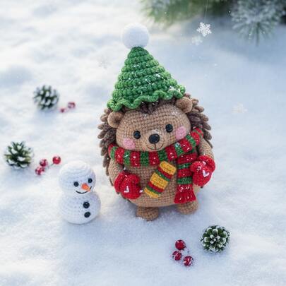 一套圣诞钩针编织入门套装，成人钩针编织入门套装，附带分步文字教程，刺猬DIY编织套装，可爱有趣的家居装饰品，生日、情人节、万圣节和圣诞节礼物