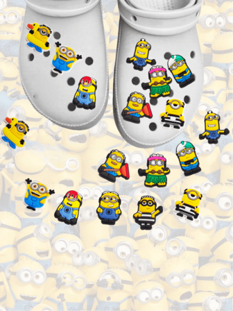  6/12pcs Minions Theme Shoe Charms, Suitable For Cartoon Pendant, Shoe Decoration, Hollow Out Clogs Charms, Shoe Clips, Personalized Soft Rubber Shoe Accessories, Great For Birthday, Holiday Gifts, Fillers, And Christmas/Halloween Party Favors