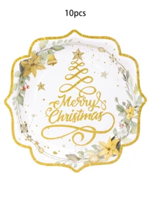 10pcs/20pcs/50pcs/80pcs Merry Christmas Reindeer Party Supplies Kit Christmas Deer Tree Snowflake Tableware Xmas Winter Disposable Dinnerware Paper Napkin Plate Cup For Holiday Dinners Christmas Parties And Winter Events - Multicolor - View 10