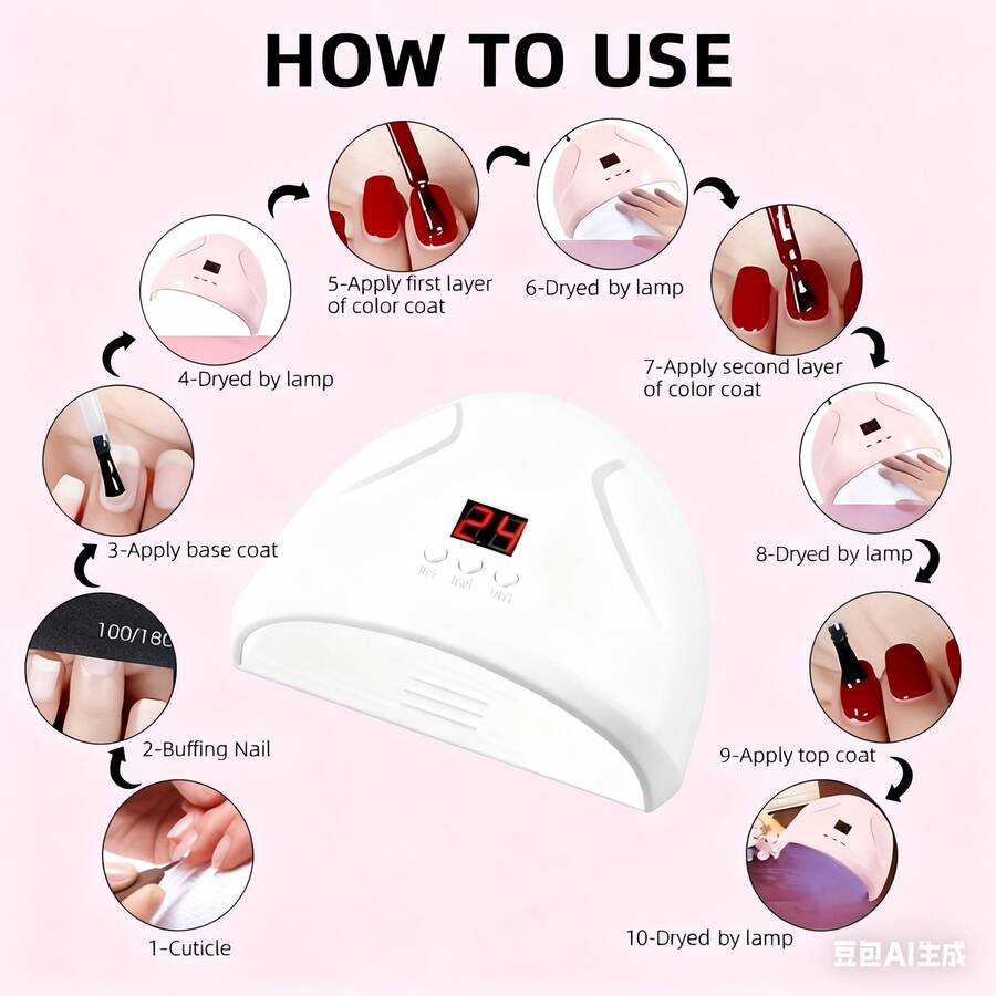 36W 12 LED lámpara de uñas rosa inteligente con sensor, luz de curado UV/LED, pantalla digital y función de temporizador, adecuada para diferentes gels de uñas.