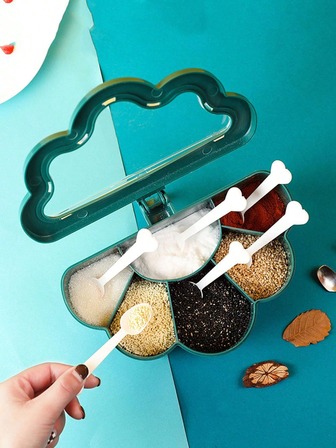 一套厨房调味品收纳盒，创意多隔层盐和香料罐，塑料调味料储物盒