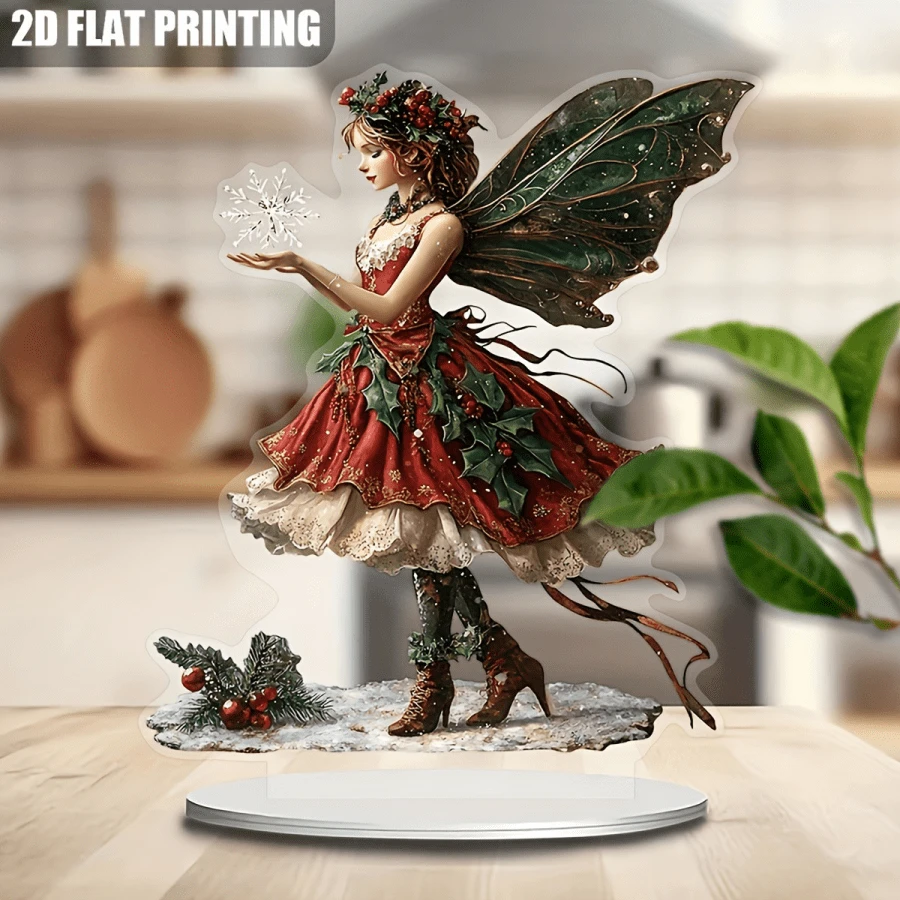Dekorative Acryl Weihnachts-Feenfigur mit Ständer - Tischbeleuchtung Dekoration, multifunktionale englische Plakette für Zuhause und Büro, perfekt für Schlafzimmer, Garten, Wohnzimmer, Küche - 1 Stück
