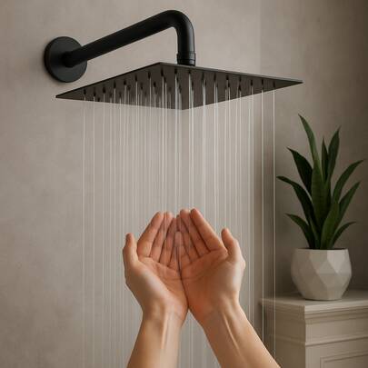 Regadera cuadrada 20cm tipo lluvia con tubo de 40cm acabado negro mate acero inoxidable cabezal giratorio de 360° antisarro para Baño moderno