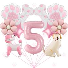 1pc Cute Pet Theme Pink Number Balloon Set For Girls Aged 1-9, Birthday Decoration, Poodle And Labrador Shaped Foil Balloons, Paw And Flower Pattern Decorations, Children's First Birthday Party Scene Balloon Set, Background Wall Decoration Theme, Party Decoration - Multicolor - View 14