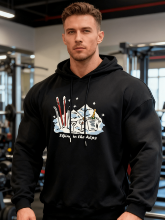 1 pieza Sudadera con capucha de poliéster ligera y duradera con estampado de moda, de corte holgado para uso casual diario, adecuada para deportes y ejercicio