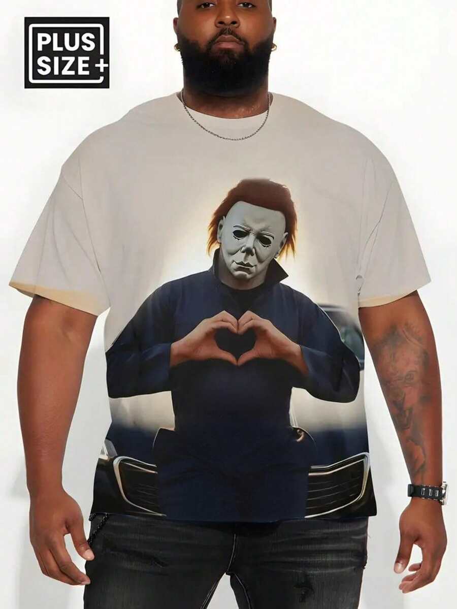 Men's Plus Size Casual Crew Neck T-Shirt - Breathable, Slightly Stretchy, Lightweight Summer Top With Graphics, Machine Washable, Comfortable Everyday Wear, Short Sleeves, Elegant Style, For Large And Tall Sizes