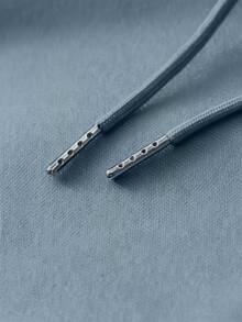 男士休闲时尚简约字母印花袋鼠口袋抽绳连帽衫，保暖内衬，秋冬款