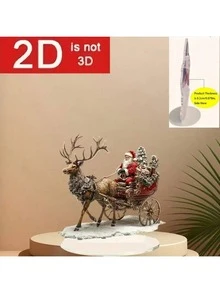 波西米亚风格亚克力圣诞老人雪橇雕像，带驯鹿，圣诞主题装饰标志和牌匾，多用途桌面装饰品，适合家庭、办公室和节日礼物，包括底座 - 1 件 - 彩色 - 查看 5