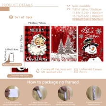 مجموعة 3 قطع من لوحات الجدار الفنية الرجعية، طباعة على قماش كانفاس - بابا نويل، عيد الميلاد مبارك، أشجار عيد الميلاد، رجل الثلج، خلفية حمراء، مع إطار خشبي من الصنوبر، ديكور فني بطراز كلاسيكي رجعي، ديكور عيد الميلاد | ملصق عيد الميلاد | مؤطر أو غير مؤطر، ديكور الغرفة، ديكور المنزل، ديكور غرفة السكن الجامعي، هدايا لديكور الجدران في الفندق، المنزل، غرفة المعيشة، غرفة النوم، الحمام والمكتب