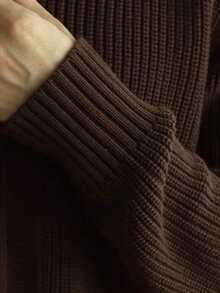 男士休闲长袖百搭拉链开衫，纯色针织毛衣，百搭日常穿着，秋冬 - 咖啡棕 - 查看 8