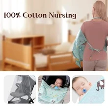 Toalla de lactancia para lactancia del bebé, transpirable 100% algodón cubierta de lactancia con aro rígido, apto para lactancia materna delantal, cubierta de asiento de coche multiuso (patrón: colmar blue elephant) - Verde - Ver 4