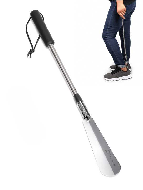 Premium Long Handled Shoe Lifter 16" To 31" Adjustable Expander Shoe Horn - Extends & Collapses Stainless Steel Telescopic Spring Shoehorn