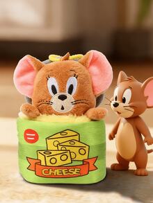 Classic Tom & Jerry Jerry Cheese Can Plush Keychain - Soft Green Fabric with Yellow Cheese Prints & "CHEESE" Text, Brown Furry Mouse (Pink Ears, Curious Expression) Emerging from Can, Yellow Elastic Strap, 20cm Height, Paired with Tom's Catpack Can, eal for Strap, 20cm Height, Paired with Tom's Catpack Can, eal for Strap, M - 傑瑞 - 查看 6