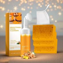 4pcs Turmeric Facial Cleansing Set, Including 30 Facial Wipes, 1/3/5 Pieces Of Handmade Turmeric Kojic Acid Soap, And 1 Bottle Of Turmeric And Damascus Rose Facial Cleansing Mousse. It Provides Deep Cleansing And Moisturizing, Contains A Large Amount Of Curcumin, Vitamin E, And Rose Essence, And Is Suitable For The Face And Body With A Natural And Mild Formula. - 黃色 - 查看 2