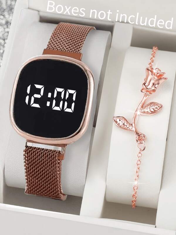 2개/세트, 패셔너블한 전자 시계 및 로즈 팔찌, 스승의 날, 추수감사절, 어머니 날, 발렌타인 데이, 학생 졸업, 생일, 선물, 개학 선물, 크리스마스 선물, 할로윈 졸업 선물로 적합