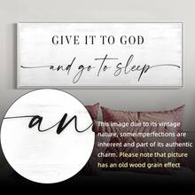 1pc Unframed Retro Minimalist Wood Grain Wall Art - 'Give It To God And Go To Sleep' - Classic Style For Master Bedroom Relaxation Versatile Decor For Bedroom, Home Office, Living Room Artwork Wall Painting For Gift Home And Dormitory Decoration