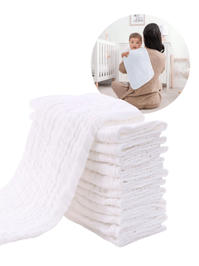 TDHD 10pcs/Pack Newborn Baby Muslin Burp Cloths - Extra Soft 100% Cotton Baby Towels - Large 20 Inch X 10 Inch Ultra Absorbent Milk Spit Rags - Unisex - White