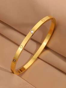 Camhanno 12/1件套华丽金色不锈钢多款式手链组合，心形罗马图案和其他设计时尚叠戴轻奢风格珠宝， - 彩色 - 查看 9