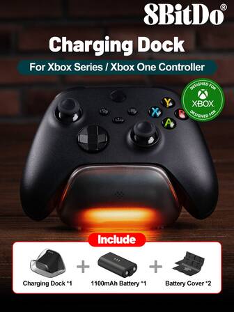  8BitDo Charging Dock, Compatible With Controllers, Microsoft Official Authorized Game Controller Charging Station, Compatible With Series X/S Controllers, Compatible With One Game Console Controllers, Built-In 1100mAh Ni-MH Rechargeable Battery, 3-Hour Charging Time, LED Indicator Light, Auto Shut Off, Black And White Color