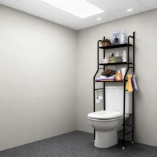 Multi Functional Three-Layer Toilet Rack, Laundry Rack, Independent Metal Rack, With Roll Paper Rack And Hook, Space Saving Bathroom Organizer Rack, Independent Space Saving Storage Rack, Above The Toilet Rack, Used For Bathrooms And Laundry Rooms., Toilet Shelves, Bathroom Organizers And Storage Over Toilet, Toilet Shelf Organizer, Toilet Accessories, Laundry Room Storage, Bathroom Organization, Compact Design, Modern Organizer, Rustresistant Metal, Sturdy Construction - 黑色 - 查看 2